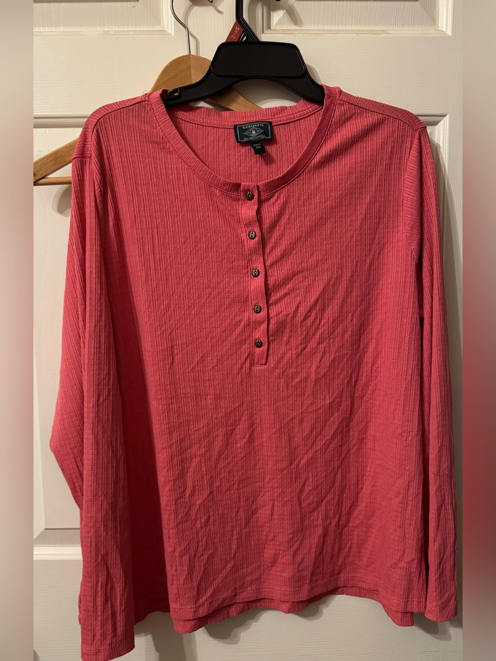 Women's Pink Long-Sleeve Henley Top - Soft Ribbed Knit